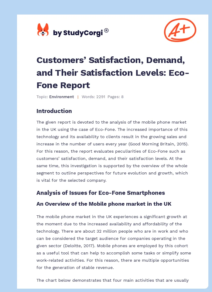 Customers’ Satisfaction, Demand, and Their Satisfaction Levels: Eco-Fone Report. Page 1