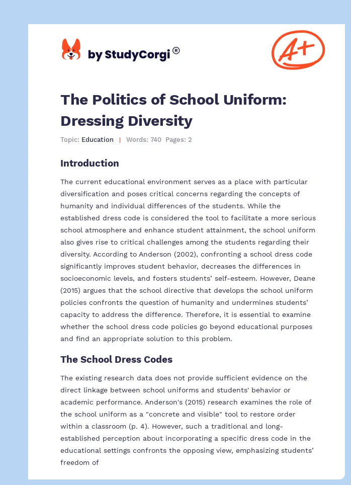 The Politics of School Uniform: Dressing Diversity. Page 1