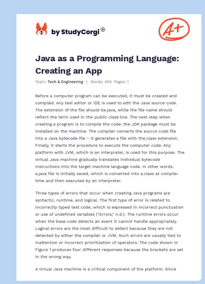 Java as a Programming Language: Creating an App. Page 1