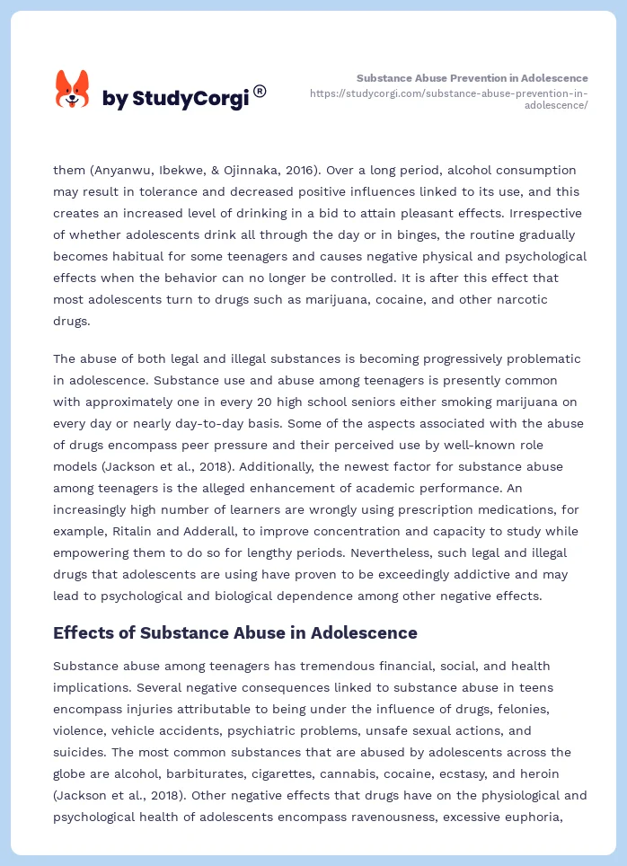 Substance Abuse Prevention in Adolescence. Page 2