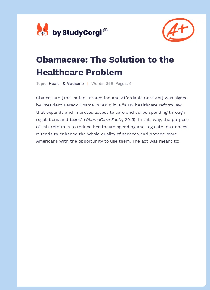 Obamacare: The Solution to the Healthcare Problem. Page 1
