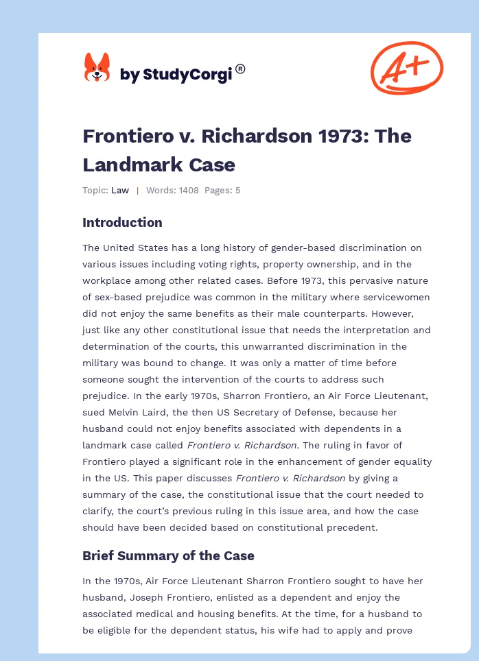 Frontiero v. Richardson 1973: The Landmark Case. Page 1