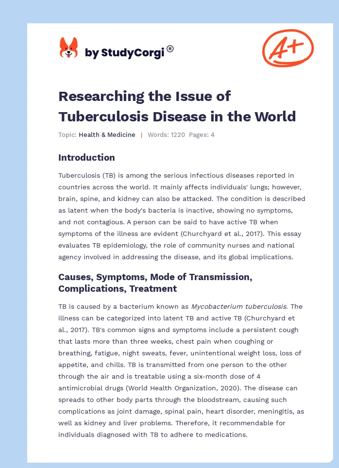 Researching the Issue of Tuberculosis Disease in the World. Page 1