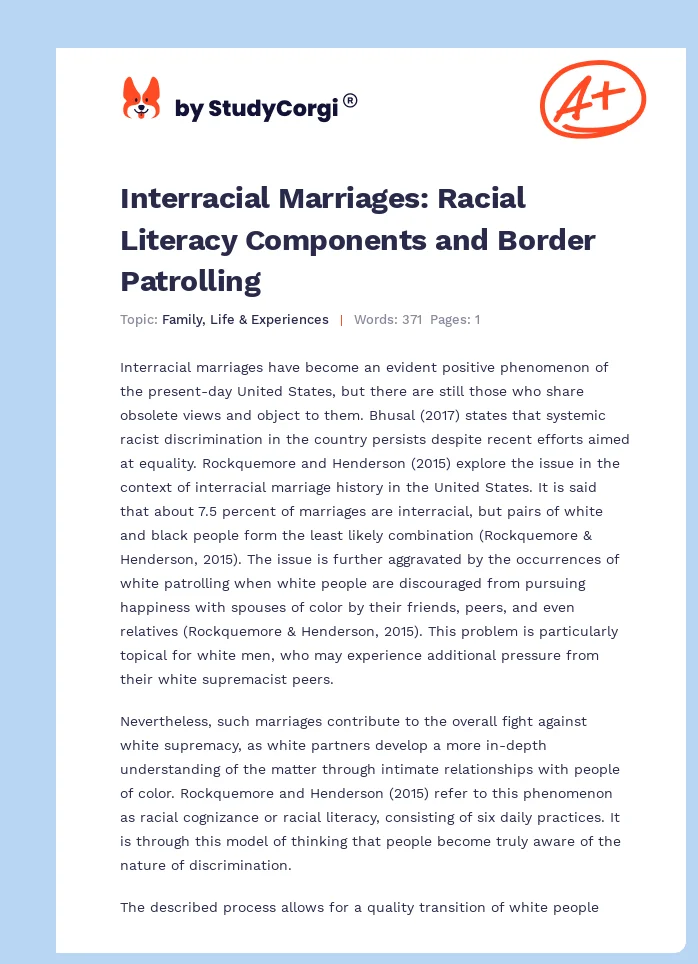 Interracial Marriages: Racial Literacy Components and Border Patrolling. Page 1