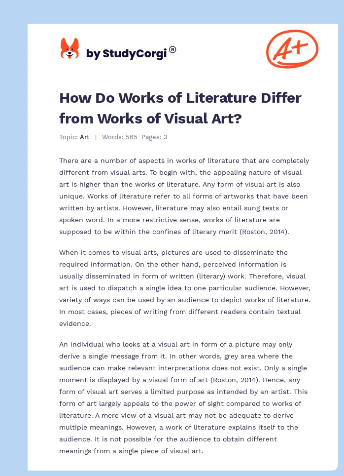 How Do Works of Literature Differ from Works of Visual Art?. Page 1