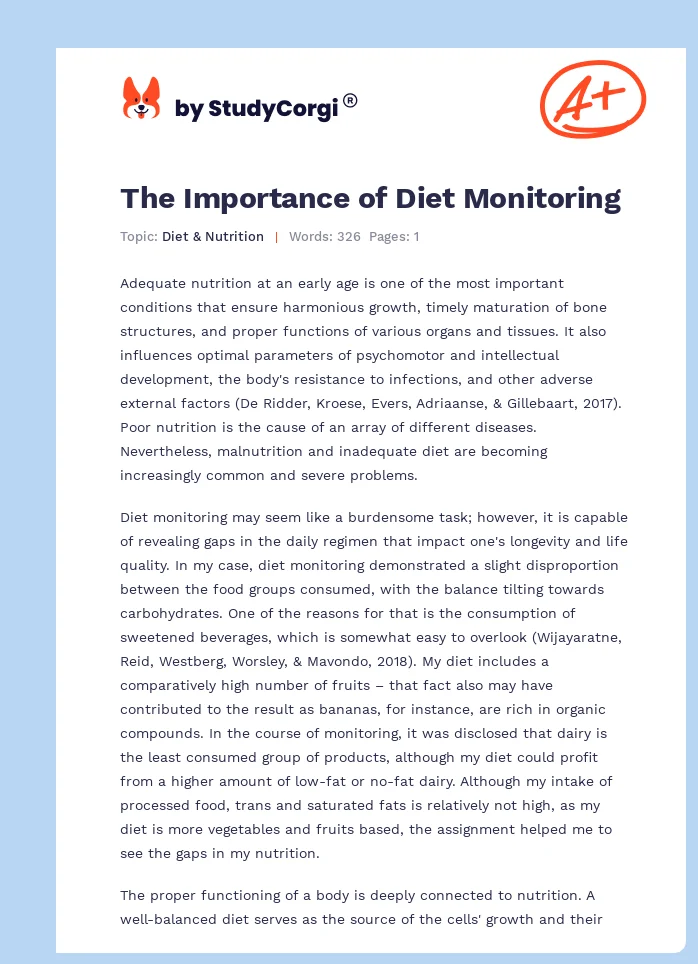 The Importance of Diet Monitoring. Page 1