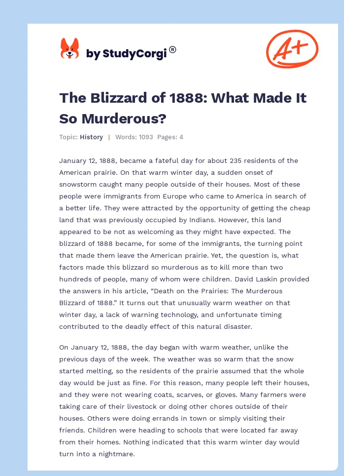 The Blizzard of 1888: What Made It So Murderous?. Page 1