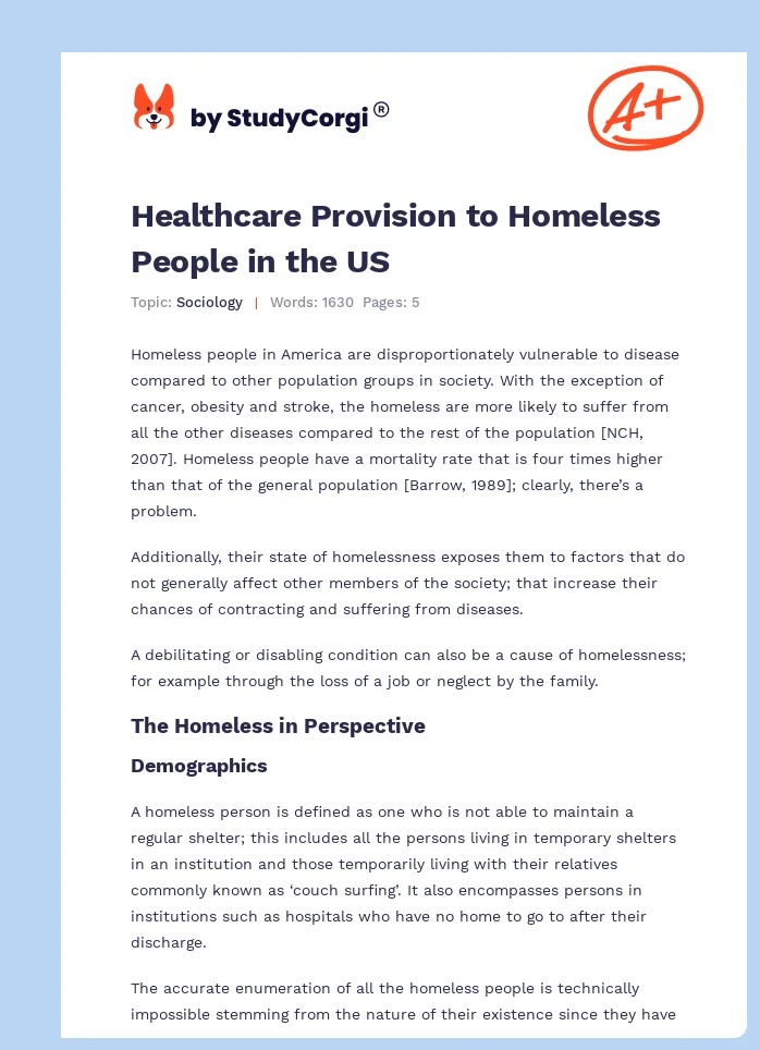 Healthcare Provision to Homeless People in the US. Page 1