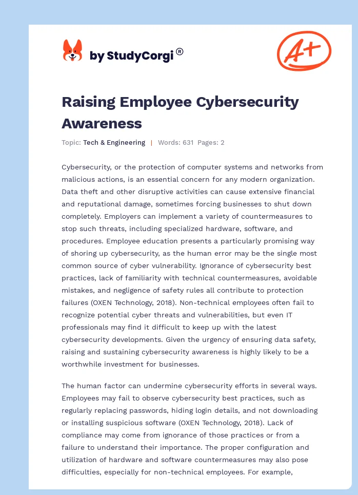 Raising Employee Cybersecurity Awareness. Page 1