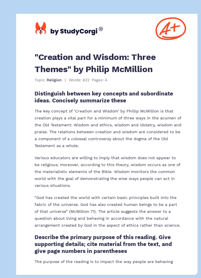 "Creation and Wisdom: Three Themes" by Philip McMillion. Page 1