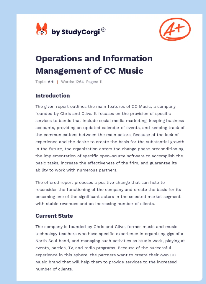 Operations and Information Management of CC Music. Page 1