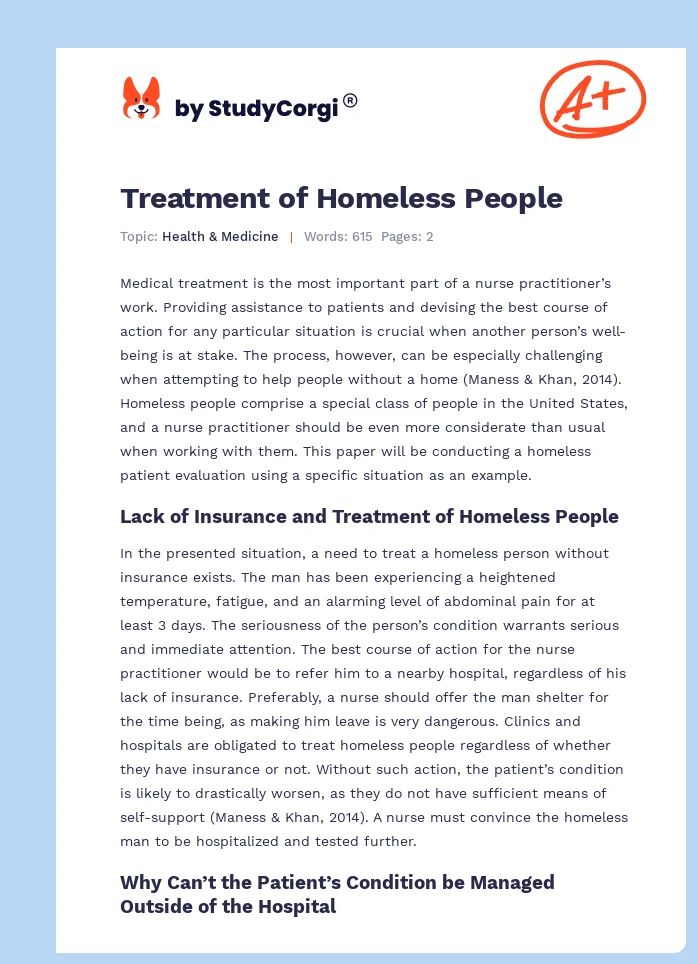 Treatment of Homeless People. Page 1