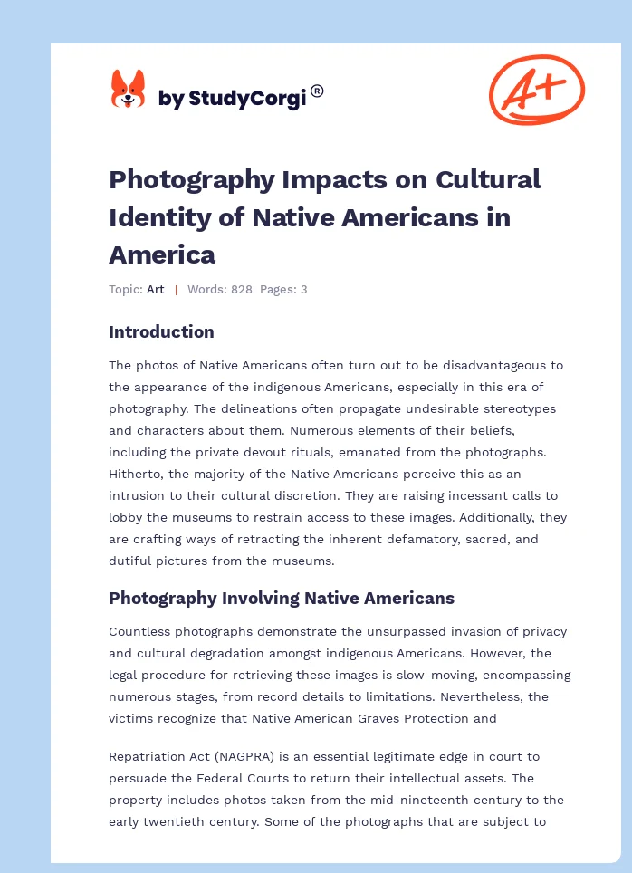 Photography Impacts on Cultural Identity of Native Americans in America. Page 1