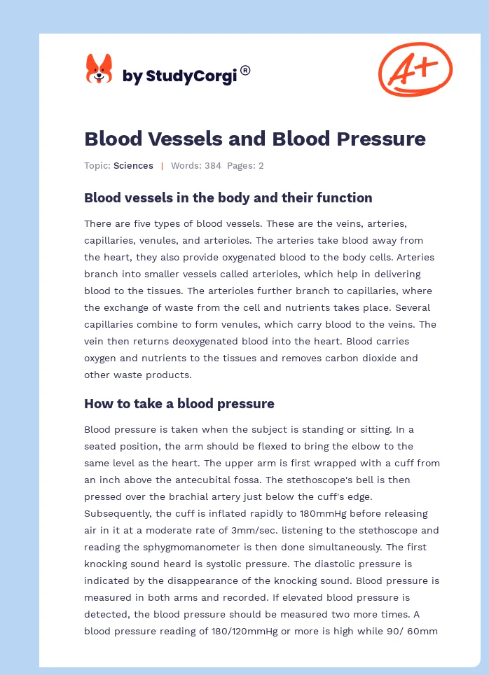 Blood Vessels and Blood Pressure. Page 1