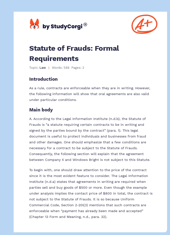 Statute of Frauds: Formal Requirements. Page 1