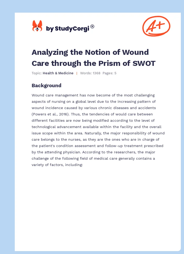 Analyzing the Notion of Wound Care through the Prism of SWOT. Page 1
