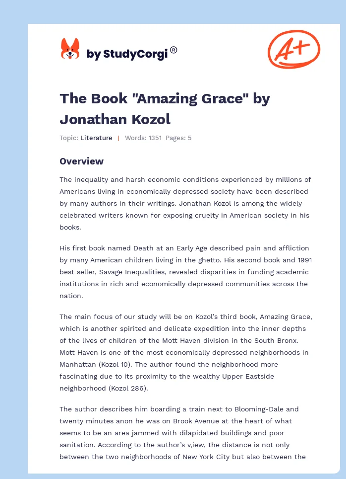 The Book "Amazing Grace" by Jonathan Kozol. Page 1