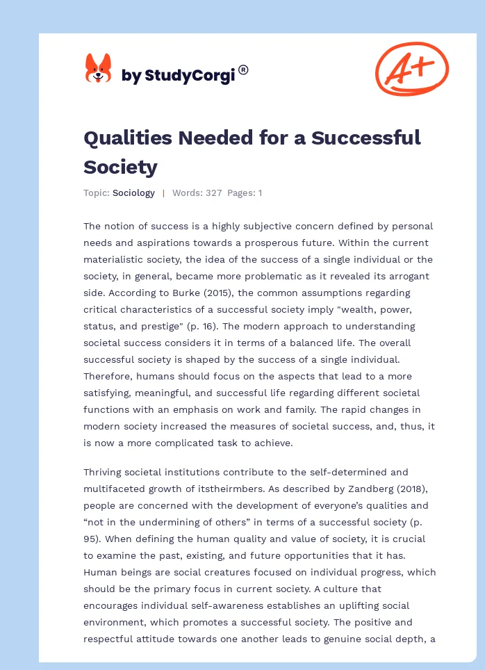 Qualities Needed for a Successful Society. Page 1