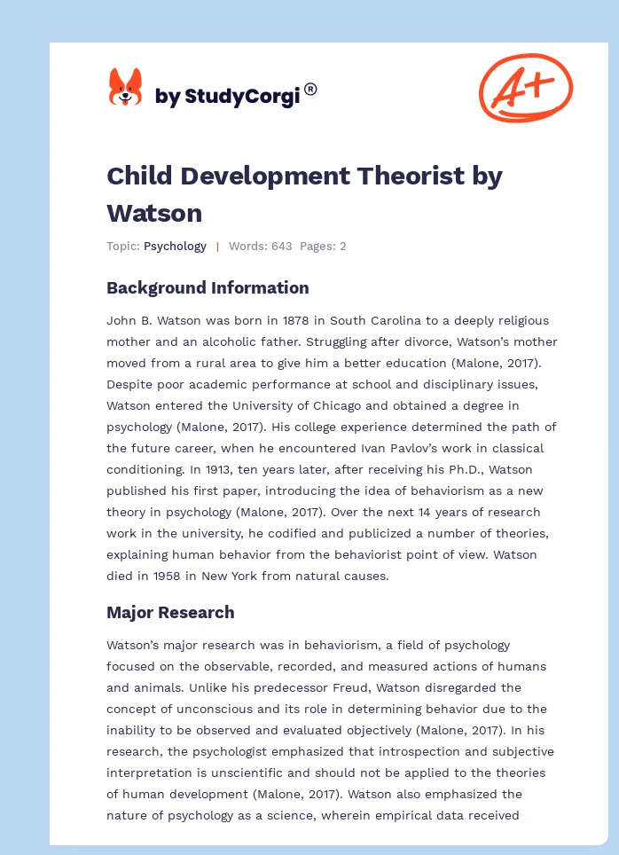 Child Development Theorist by Watson. Page 1