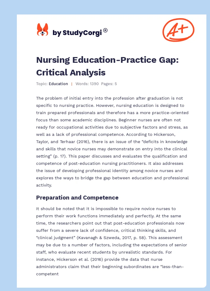 Nursing Education-Practice Gap: Critical Analysis. Page 1