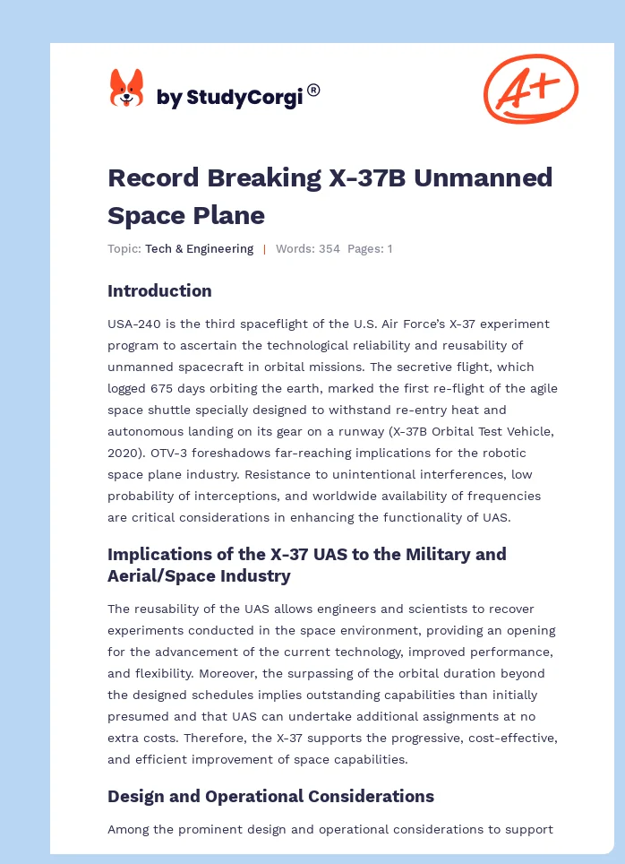 Record Breaking X-37B Unmanned Space Plane. Page 1