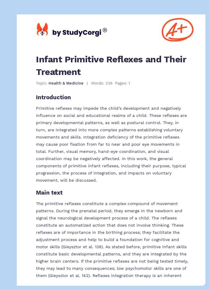Infant Primitive Reflexes and Their Treatment. Page 1