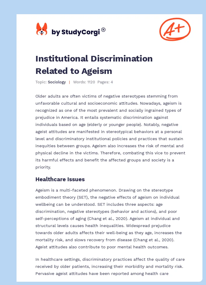 Institutional Discrimination Related to Ageism. Page 1