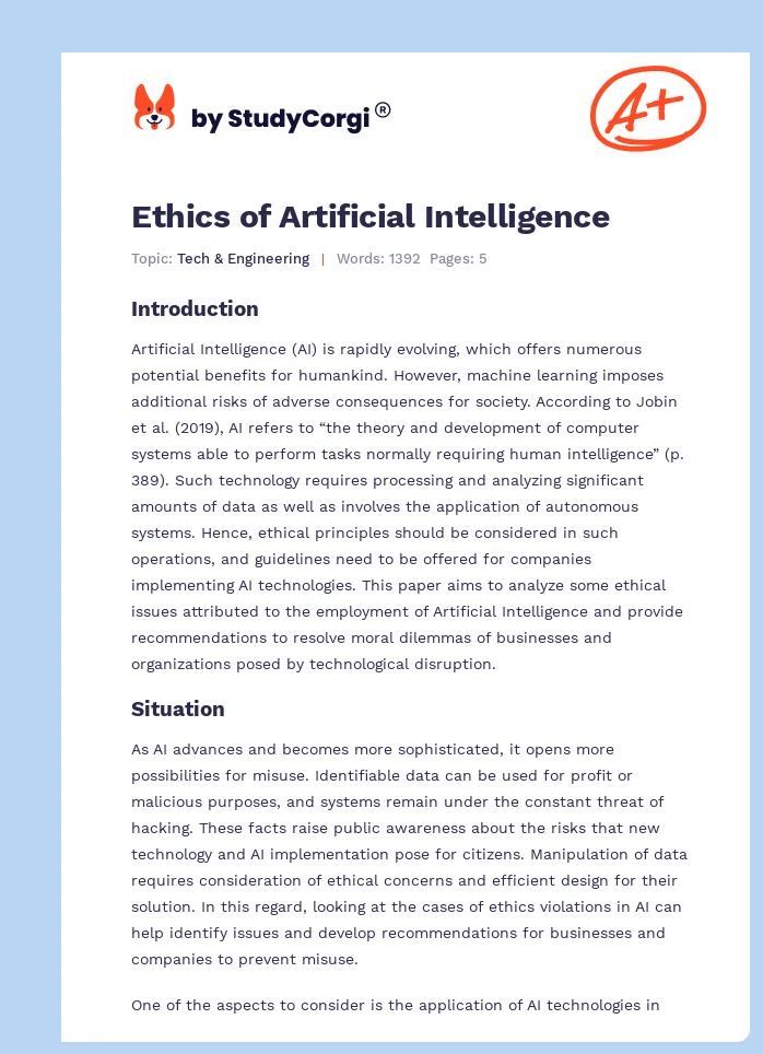 Ethics of Artificial Intelligence. Page 1