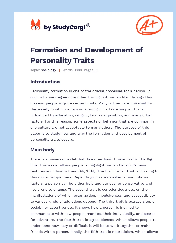 Formation and Development of Personality Traits. Page 1