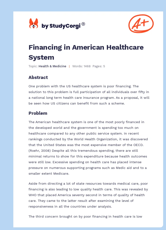 Financing in American Healthcare System. Page 1