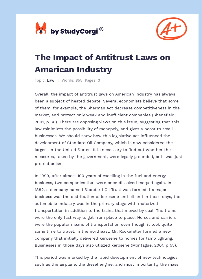 The Impact of Antitrust Laws on American Industry. Page 1