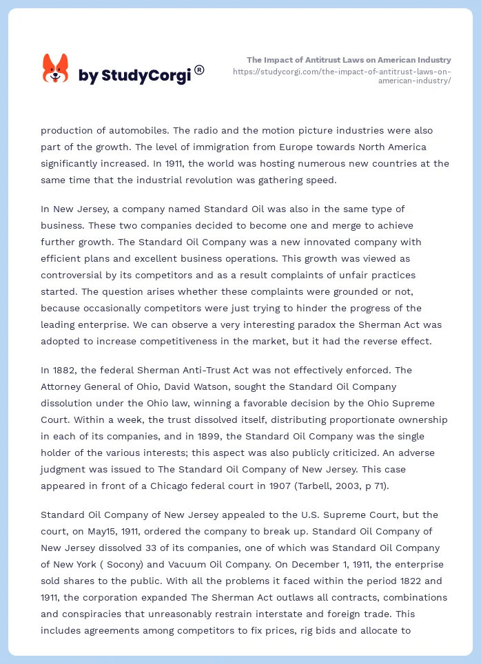 The Impact of Antitrust Laws on American Industry. Page 2
