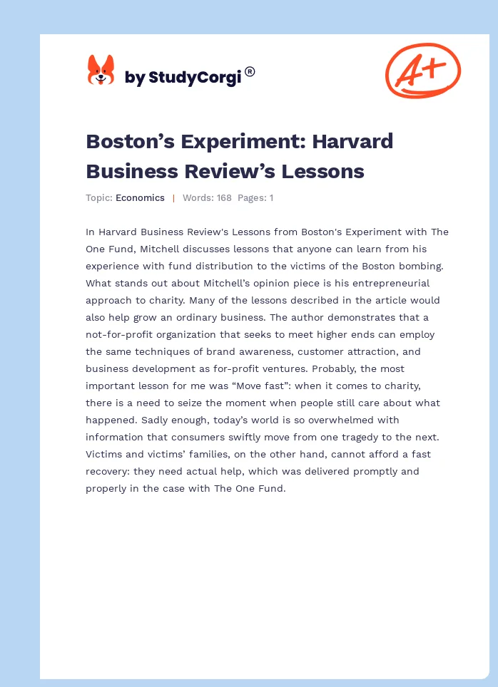Boston’s Experiment: Harvard Business Review’s Lessons. Page 1