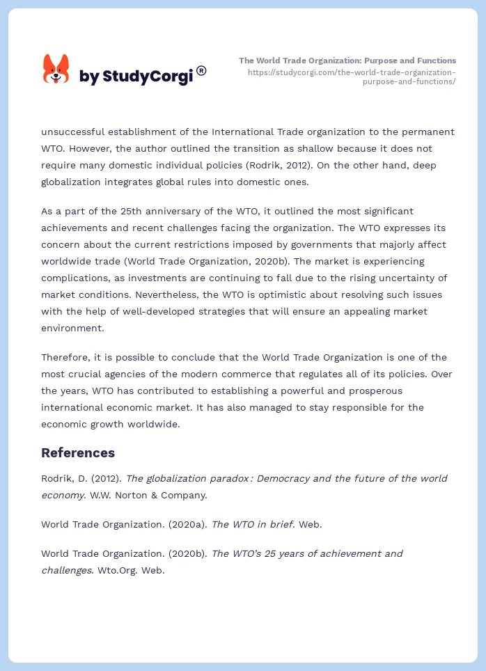 The World Trade Organization: Purpose and Functions. Page 2
