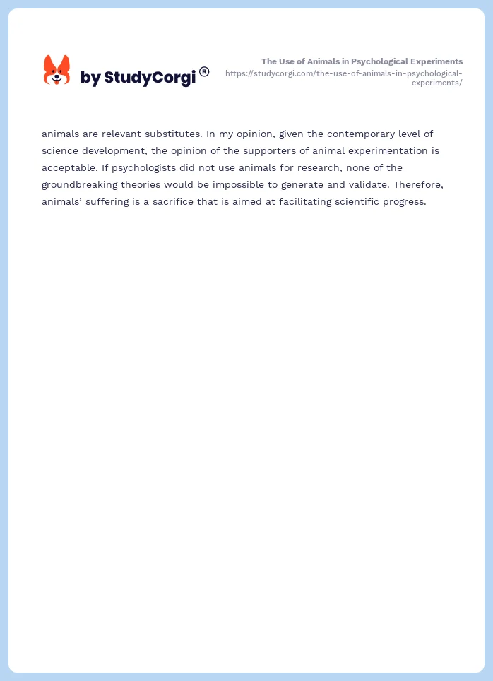 The Use of Animals in Psychological Experiments. Page 2