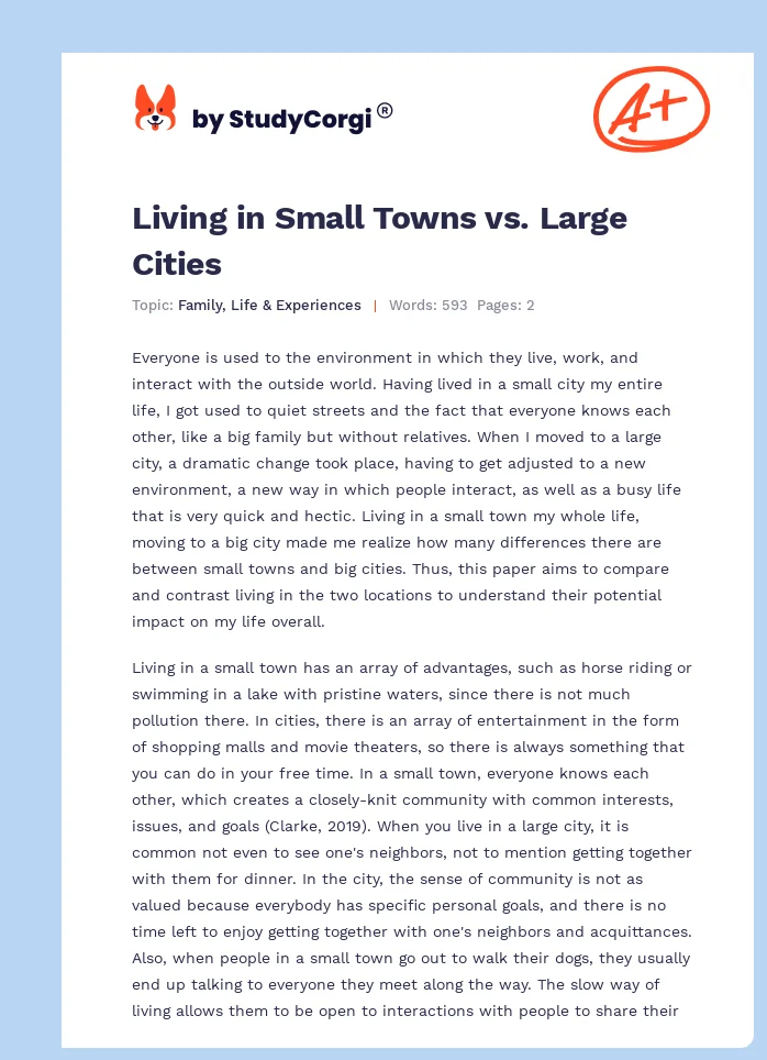 Living in Small Towns vs. Large Cities. Page 1