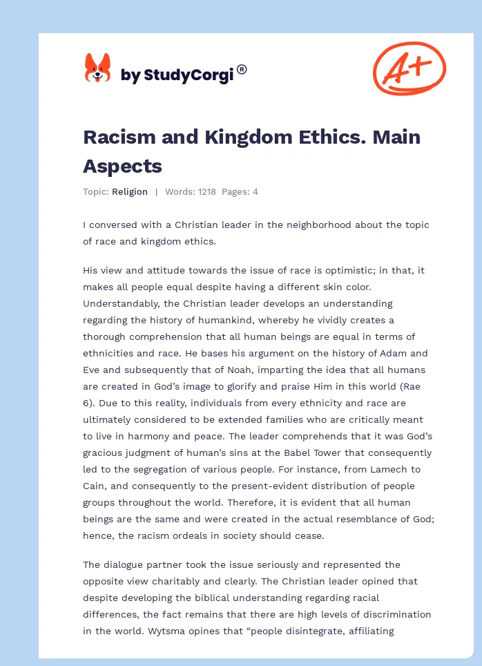 Racism and Kingdom Ethics. Main Aspects. Page 1