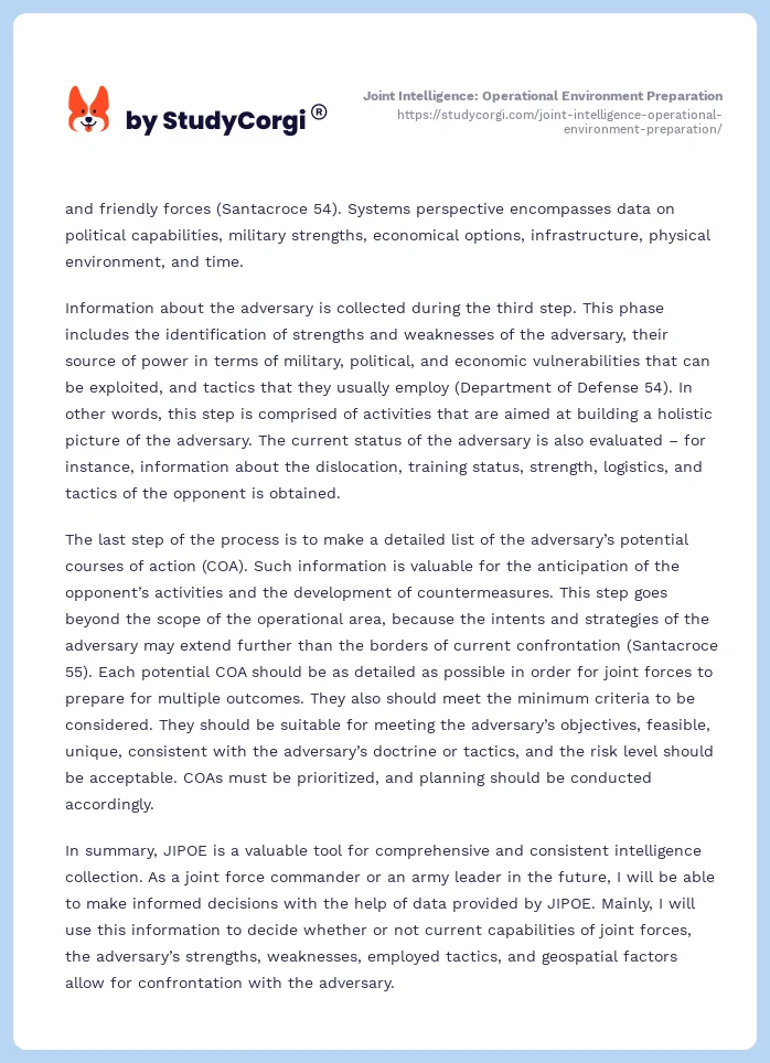 Joint Intelligence: Operational Environment Preparation. Page 2