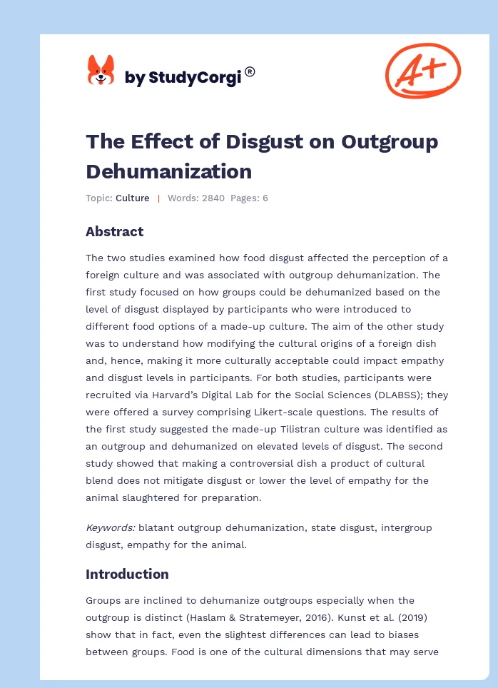The Effect of Disgust on Outgroup Dehumanization. Page 1