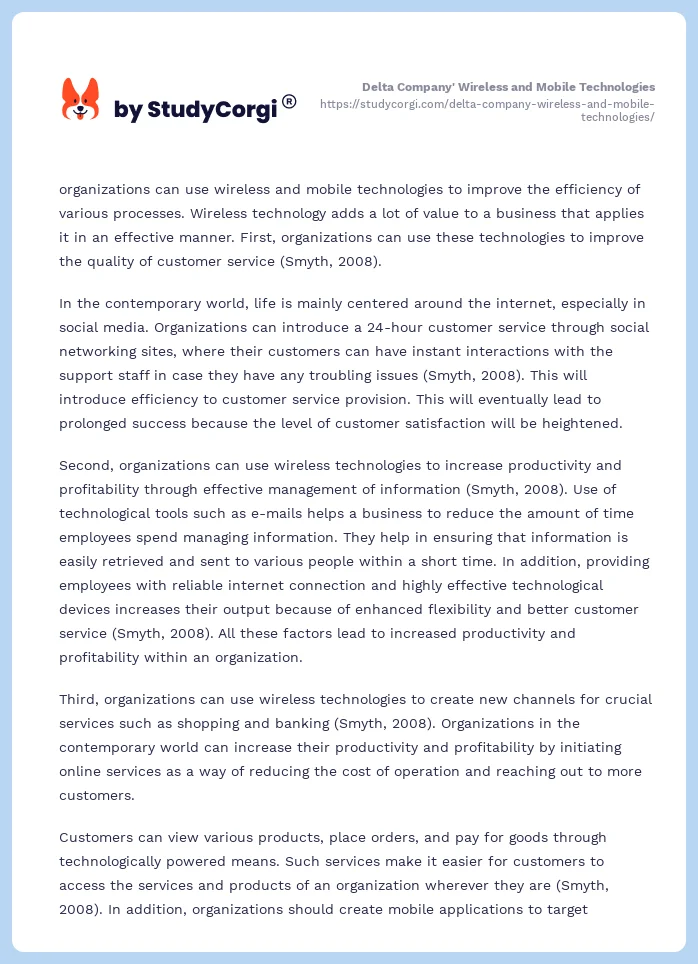 Delta Company' Wireless and Mobile Technologies. Page 2