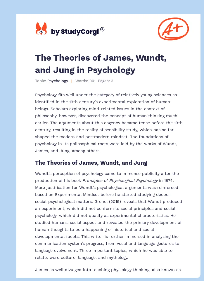 The Theories of James, Wundt, and Jung in Psychology. Page 1