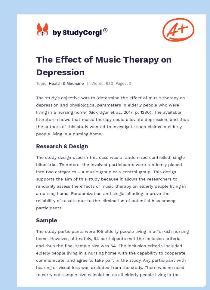 The Effect of Music Therapy on Depression. Page 1