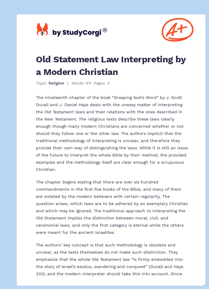 Old Statement Law Interpreting by a Modern Christian. Page 1