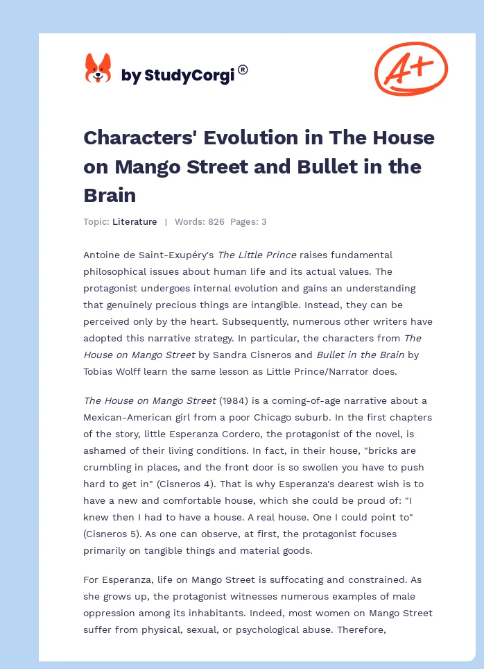 Characters' Evolution in The House on Mango Street and Bullet in the Brain. Page 1