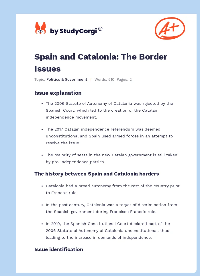 Spain and Catalonia: The Border Issues. Page 1