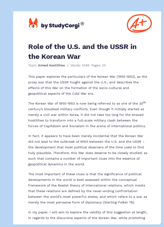 Role of the U.S. and the USSR in the Korean War. Page 1