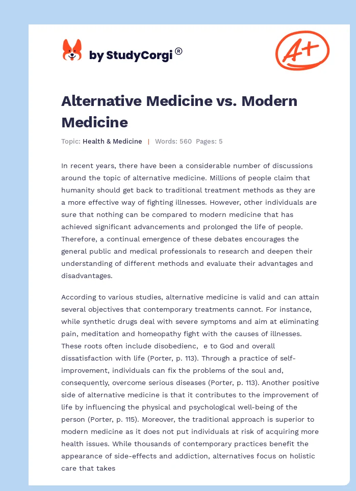 Alternative Medicine vs. Modern Medicine. Page 1