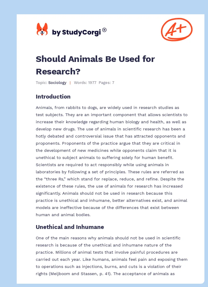 should animals be used for research argumentative essay pdf