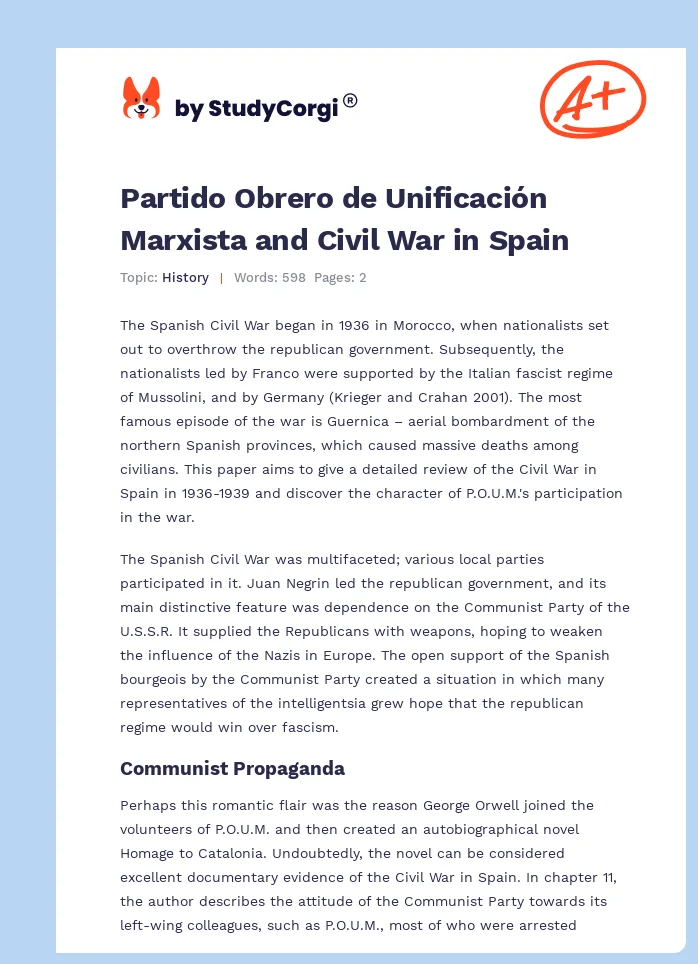 Partido Obrero de Unificación Marxista and Civil War in Spain. Page 1