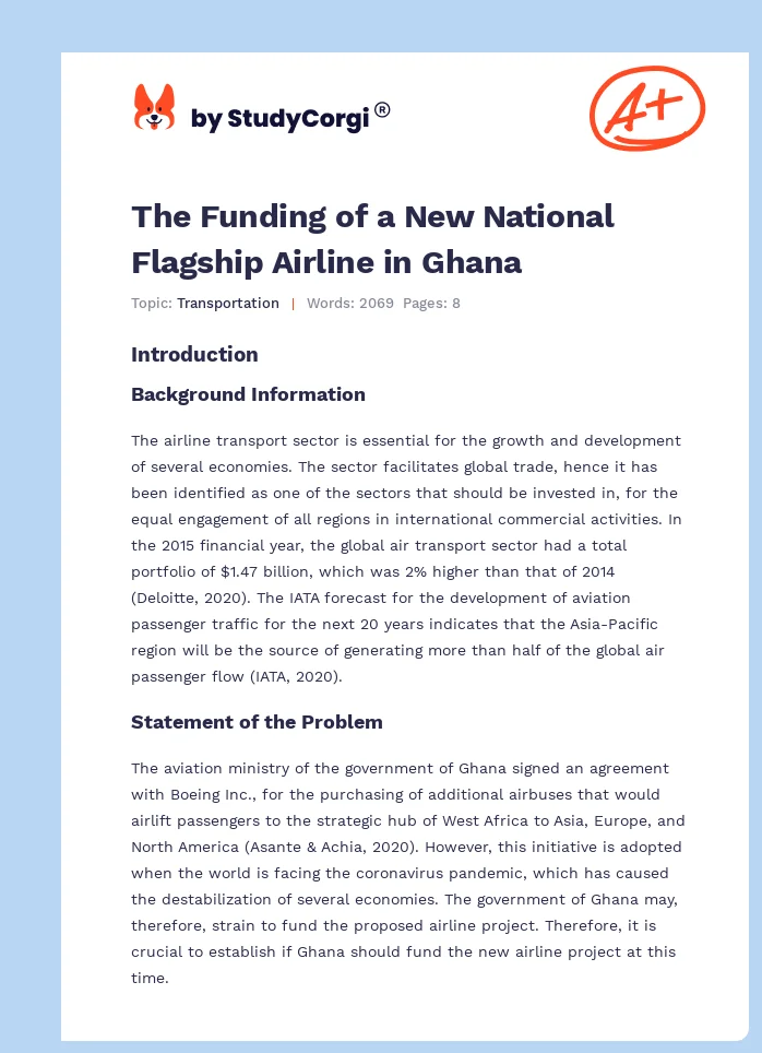 The Funding of a New National Flagship Airline in Ghana. Page 1